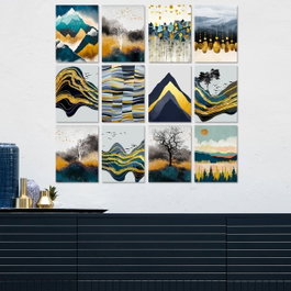 Wallity Set de 12 Cuadros Decorativos MDF Multicolor